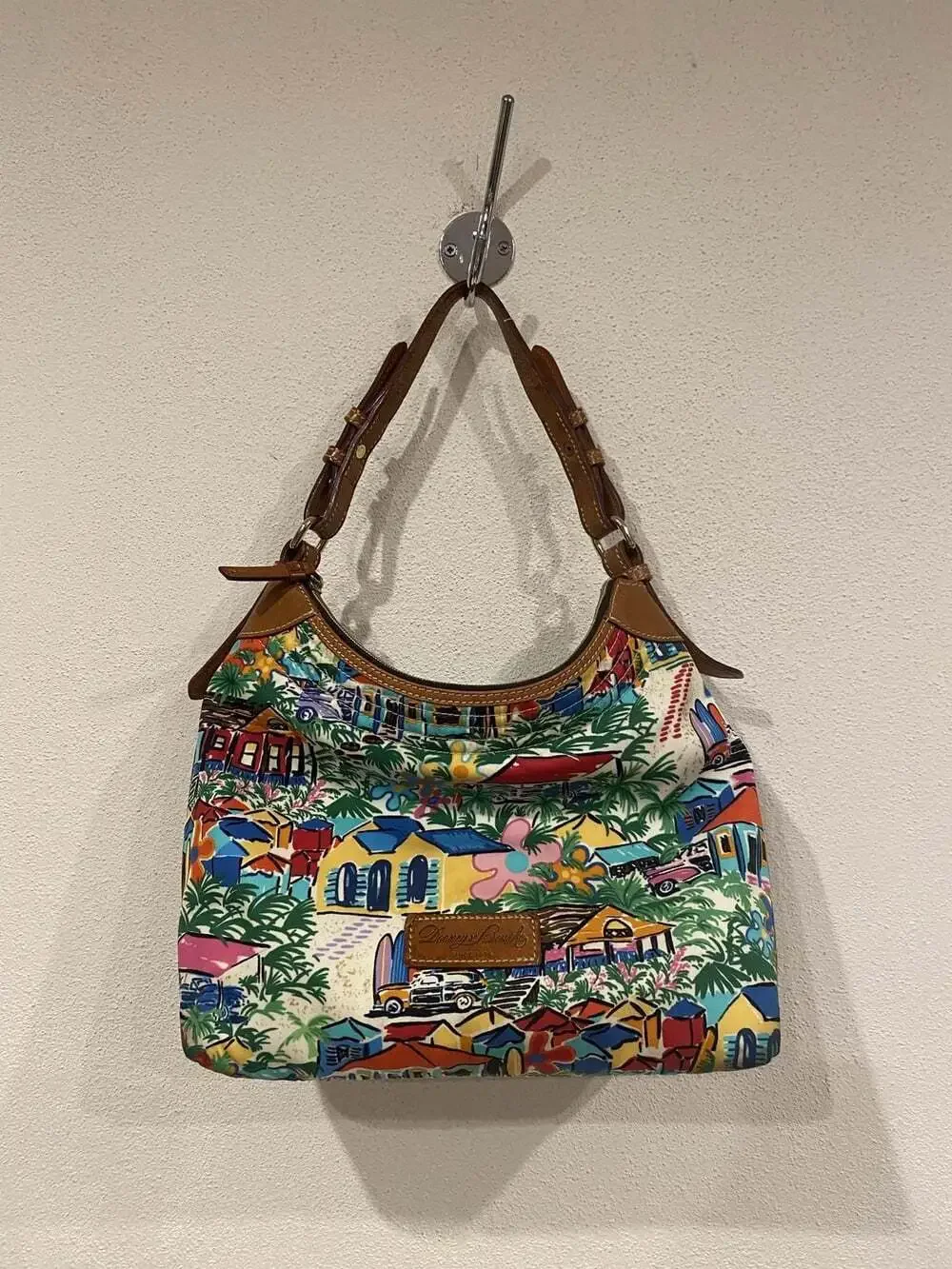 Dooney & Bourke Hobo Bag Womens Medium Multicolor Tropical Canvas Leather Purse